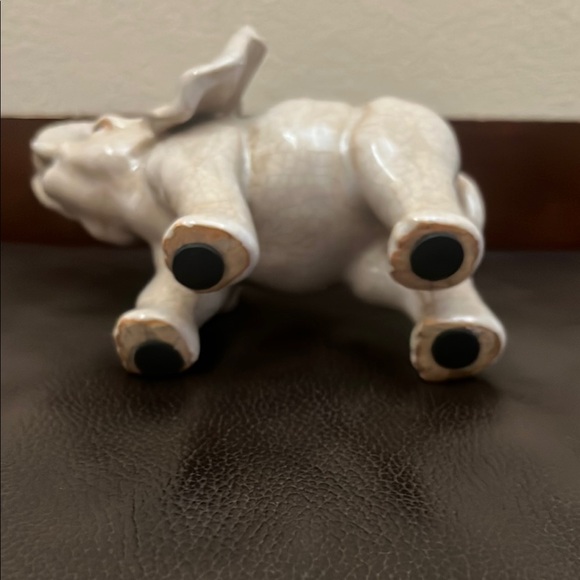 Vtg Elephant Crackle Glazed Ceramic Figurine Trunk Up - Picture 6 of 7